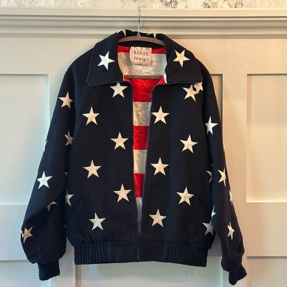 ❤️🤍💙 Kim Baker Design Star Bomber Jacket | Vintage USA Style - Reversable - Picture 1 of 9